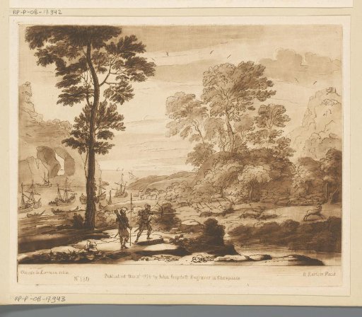 Coastal landscape with Aeneas and Achates hunting deer