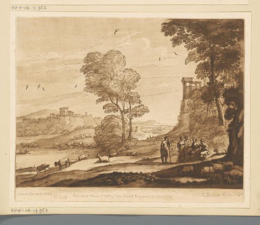 Landscape with Five Talking Shepherds, Sheep and Ruins