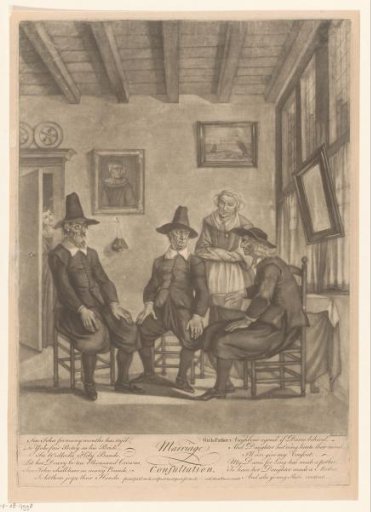 Interior with four people discussing a marriage