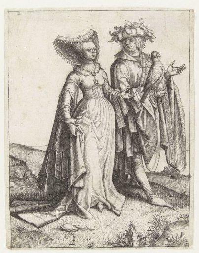 Walking Couple with a Hawk