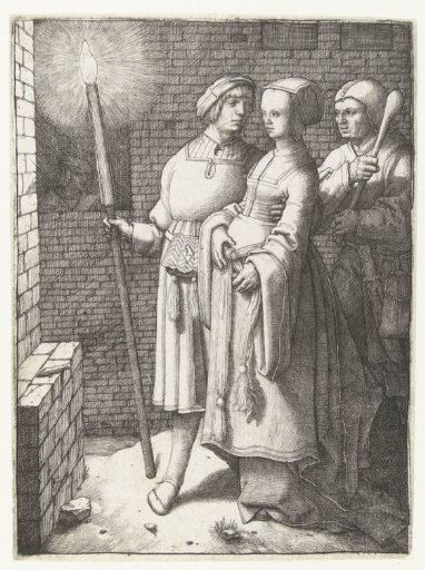 Young Man with a Torch, a Woman and a Jester