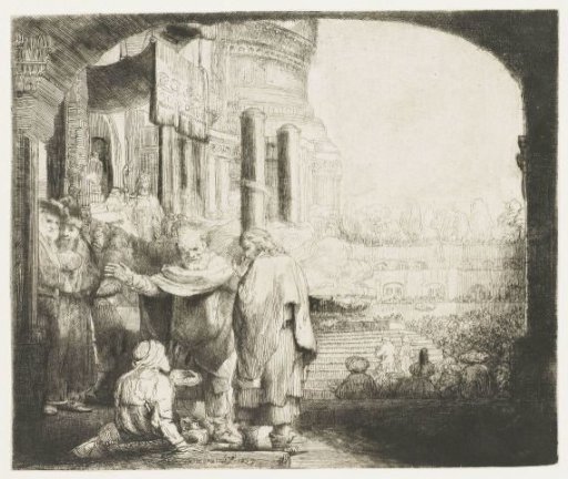 Peter and John heal a paralyzed man at the temple gate