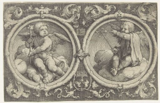 Two Medallions with Putti on Clouds