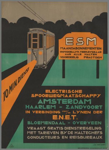 ESM, 10 min. service. Electric Railway Company Amsterdam Haarlem - Zandvoort (...)