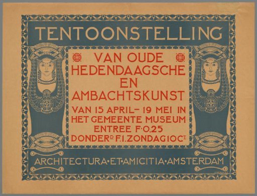 Exhibition of old, contemporary, and craft art from 15 April - 19 May at the Gemeentemuseum. Architectura et Amicitia Amsterdam.