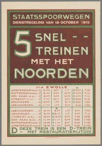 State Railways timetable of October 18, 1915. 5 Express trains to the North.