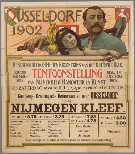 Düsseldorf 1902. Exhibition of industry, handicraft and art May 1 - October 20, 1902. Cheap three-day return tickets to Düsseldorf via Nijmegen-Cleves