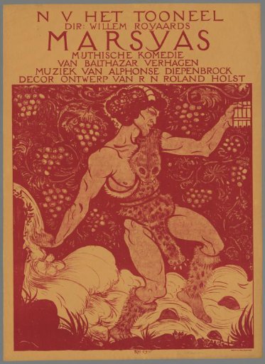 N.V. Het Toneel Dir. Willem Rooyaards. Marsyas Mythical Comedy by Balthazar Verhagen. Music by Alphonse Diepenbrock. Set Design by R.N. Roland Holst