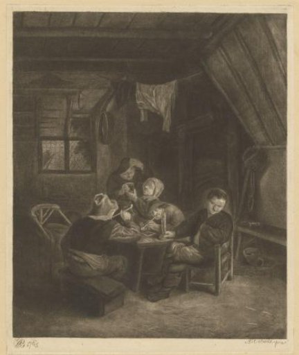 Peasant Interior with Five Drinking and Smoking Figures Around a Table