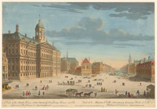 View of the Town Hall, the New Church and the Weigh House on the Dam in Amsterdam