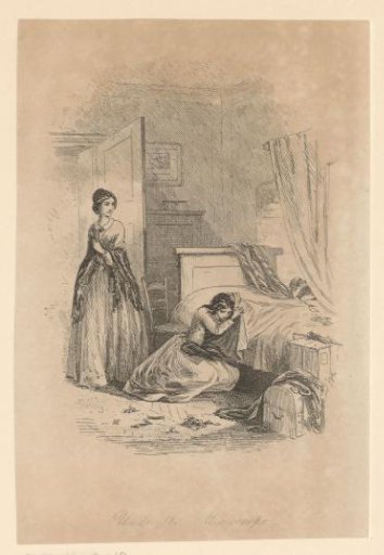 Miss Wade enters the room where Tattycoram is lying crying against a bed