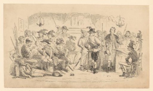 Room with drinking and smoking soldiers