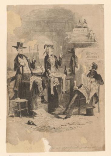 Jefferson Brick drinks wine in an office with two others