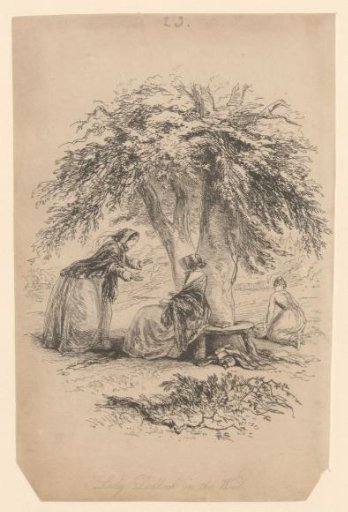 Esther Summerson sits under a tree and is approached by Lady Dedlock