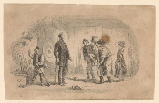 Grandfather Smallweed visits George Rouncewell in his shooting tent