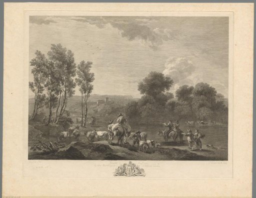 Landscape with shepherds and travellers on a bank