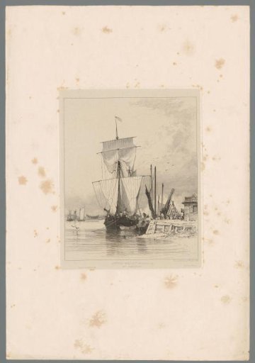 Men loading the cargo of a sailing ship in the harbour of Great Yarmouth