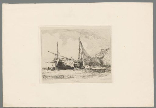 Sailing boat with fishing net on the beach at Brighton