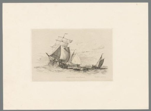Dutch sailing ship with two sailing boats at sea near Margate