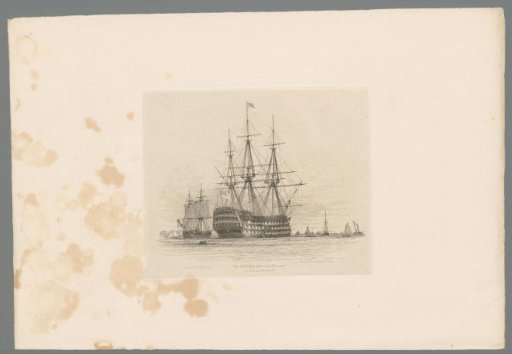 Warship Victory in the harbour of Portsmouth, with a Collier on the left