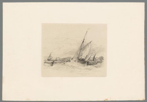 Sailboat capsizing to the right due to waves in the Thames near Gravesend