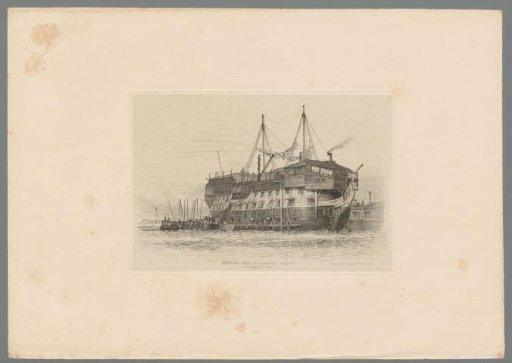 Convicts boarding the prison ship York in the harbour of Portsmouth