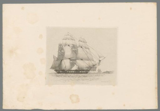 Frigate with full sails off the coast