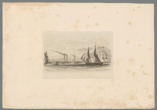 Steamboat Rapid sailing between sailing ships near Gravesend