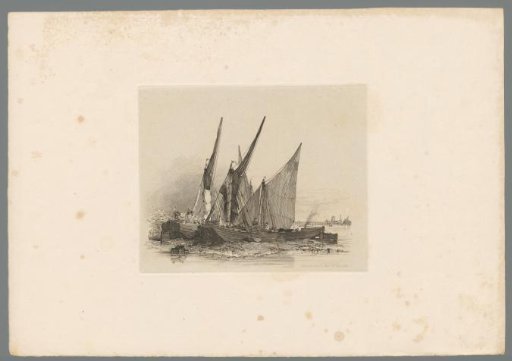 Sailing boats lying on a sandbank near Battersea