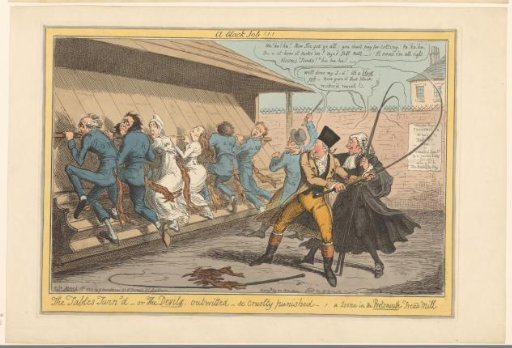 John Charles Wallop whipping four men and two women on a treadmill