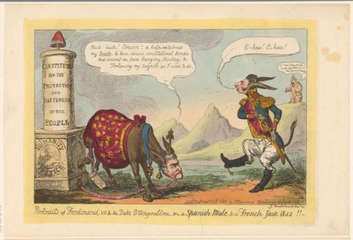 Ferdinand VII and Louis Anthony of Bourbon as two donkeys
