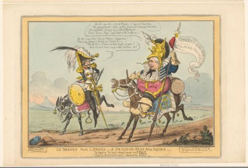 Louis Anthony of Bourbon and Louis XVIII seated on two Spanish mules