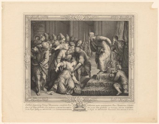 Esther faints before Ahasuerus