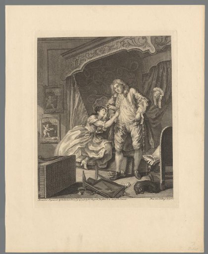 Woman leaning on the arm of a man in a bedroom