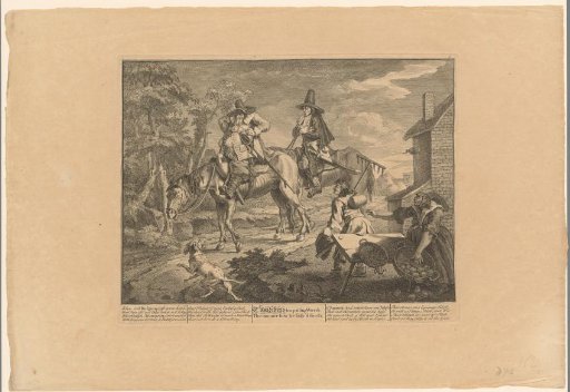 Hudibras and Ralpho on horseback through a village