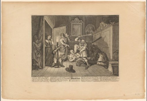 Masked men beating Hudibras down