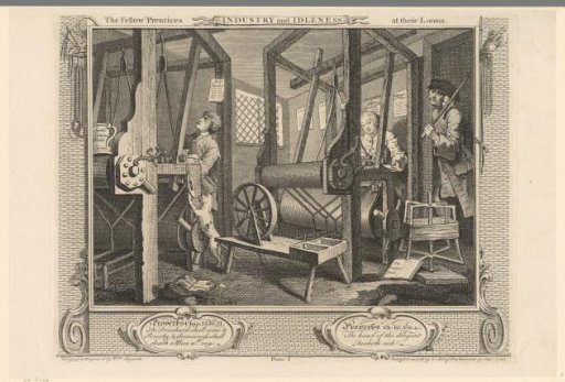 Tom Idle Sleeping Against a Wall by His Loom, While Francis Goodchild is at Work