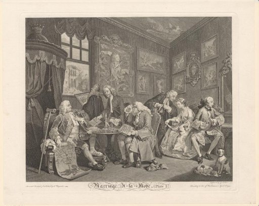 Interior with on the right the son of Count Squanderfield and the daughter of a merchant