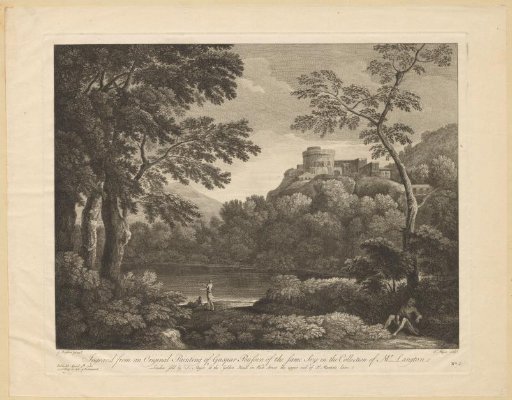 Hilly landscape with a lake near a fort