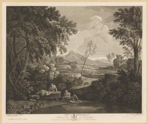 Landscape with two anglers by a lake