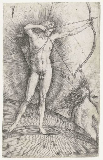Apollo with Arrow and Bow on Celestial Globe and Diana with Deer