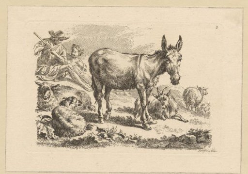 Resting shepherds with donkey and