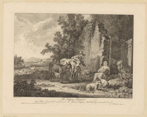 Shepherd with his cattle near a nursing woman