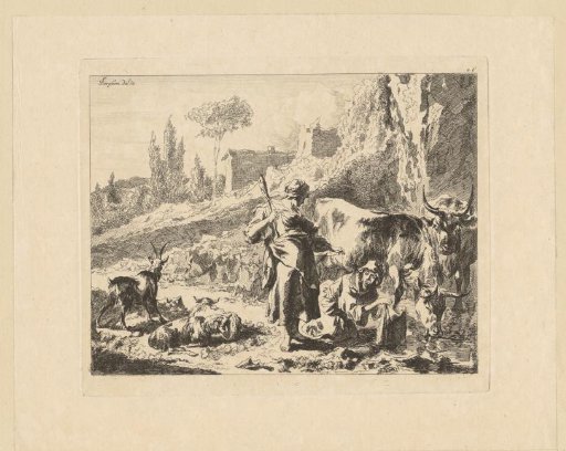 Spinner and washing woman in a landscape with cattle