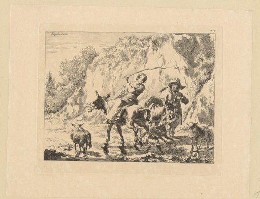 Woman in riding habit with whip on a donkey