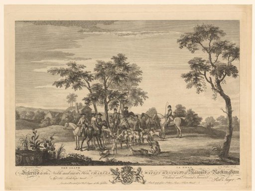 Hunting party with game in a landscape