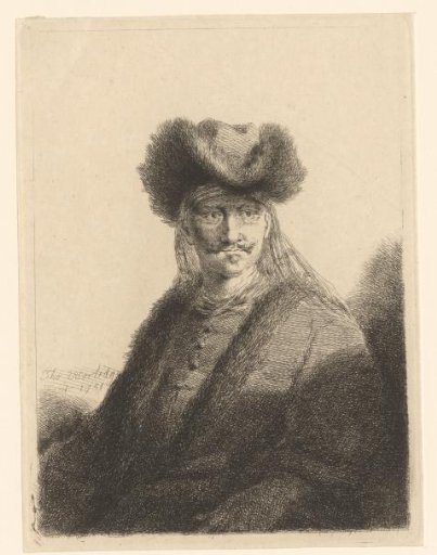 Portrait of an Unknown Man with a Moustache and Hat and a Jacket with Fur