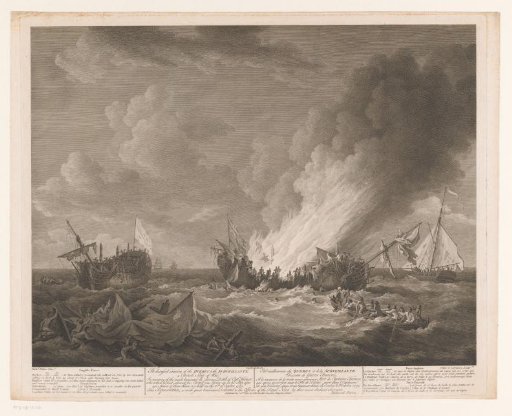 Burning ships, the Quebec and the Surveillante, at sea