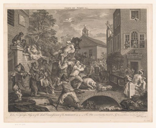 Village scene with two elected candidates in sedan chairs