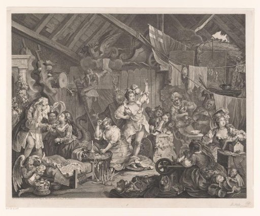 Disguised actresses and children in a barn